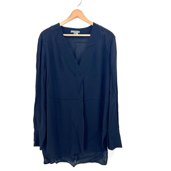 Vince Black V-Neck Long Sleeve Popover Tunic Top Hi-Low Hem Womens Size Large - Picture 1 of 4